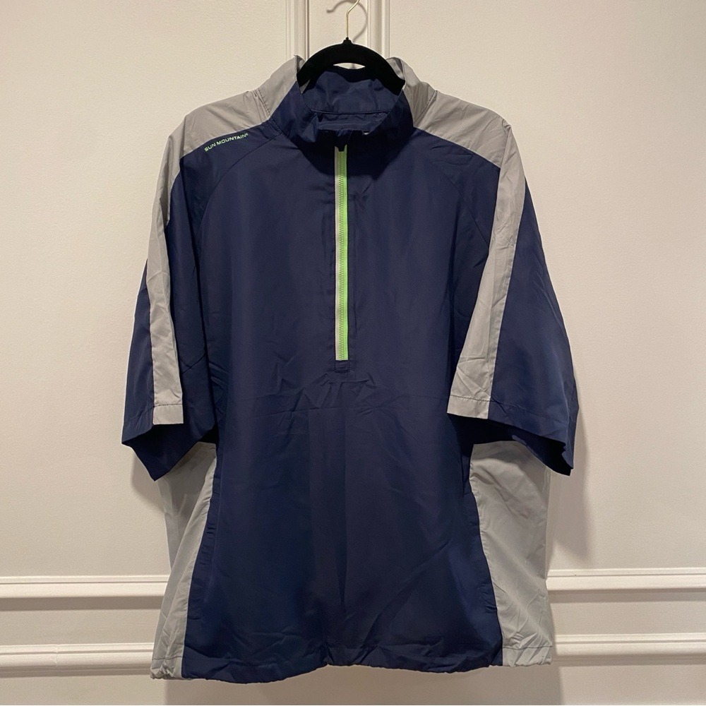Sun Mountain Rain Jacket Short Sleeve‎ 1/4 Zip Navy Gray Colorblock Golf Size XL